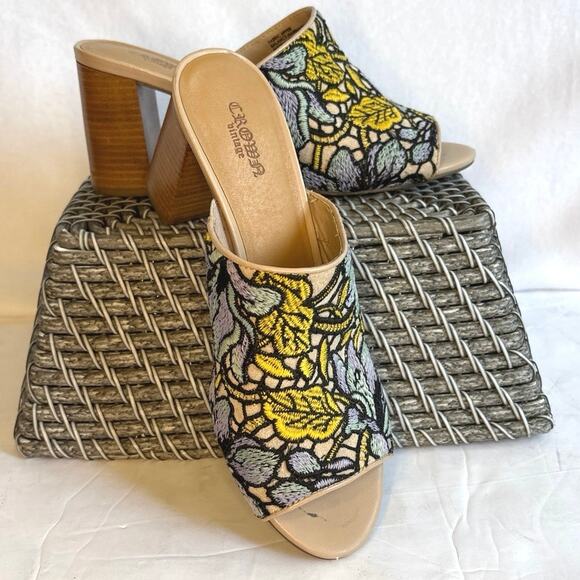 Crown Vintage Clara Floral Lace Peeptoe Embroidered Block Heel Mules Sandal Sz 8 - Picture 9 of 16